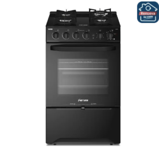Cocina a Gas 4 Platos Fensa Experience con VaporBake y Cubierta Vidrio F 3000 BT Negra